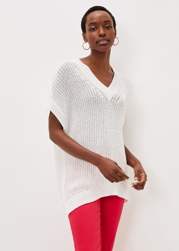 Phase Eight Lizzia V-Neck Stitch Knitwear White Australia | XP4790125